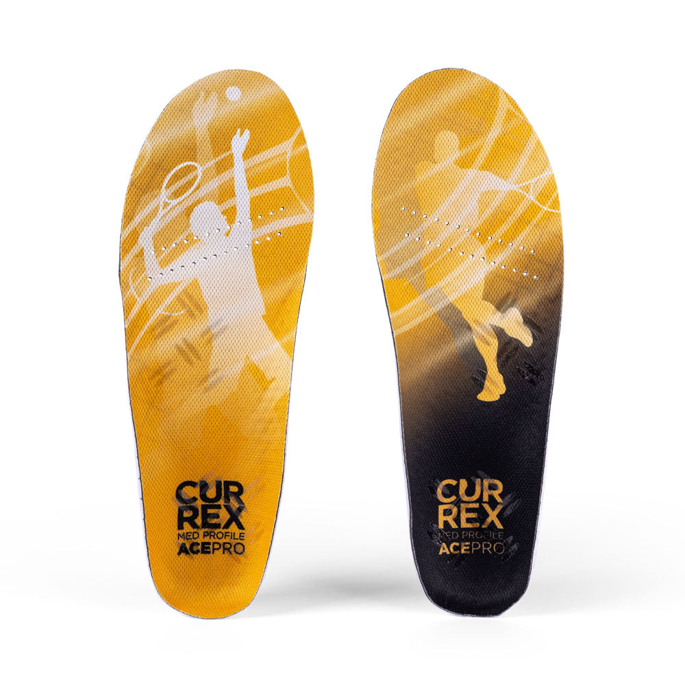 Top view of yellow colored ACEPRO medium profile pair of insoles #1-wahle-dein-profil_med