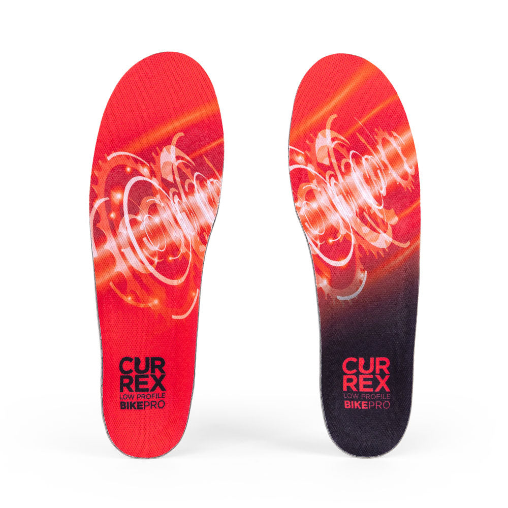Top view of red colored BIKEPRO low profile pair of insoles #1-wahle-dein-profil_low