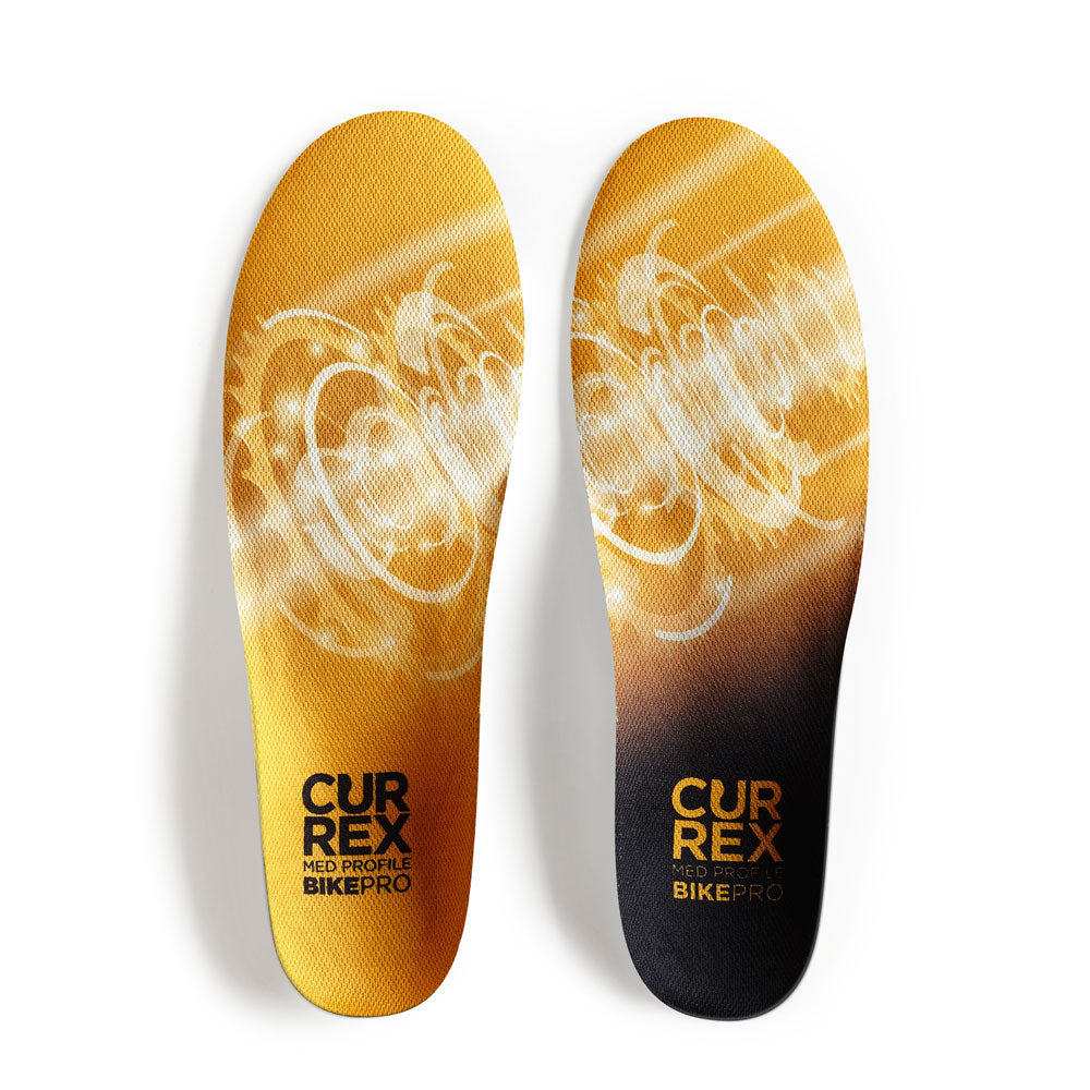 Top view of yellow colored BIKEPRO medium profile pair of insoles #1-wahle-dein-profil_med