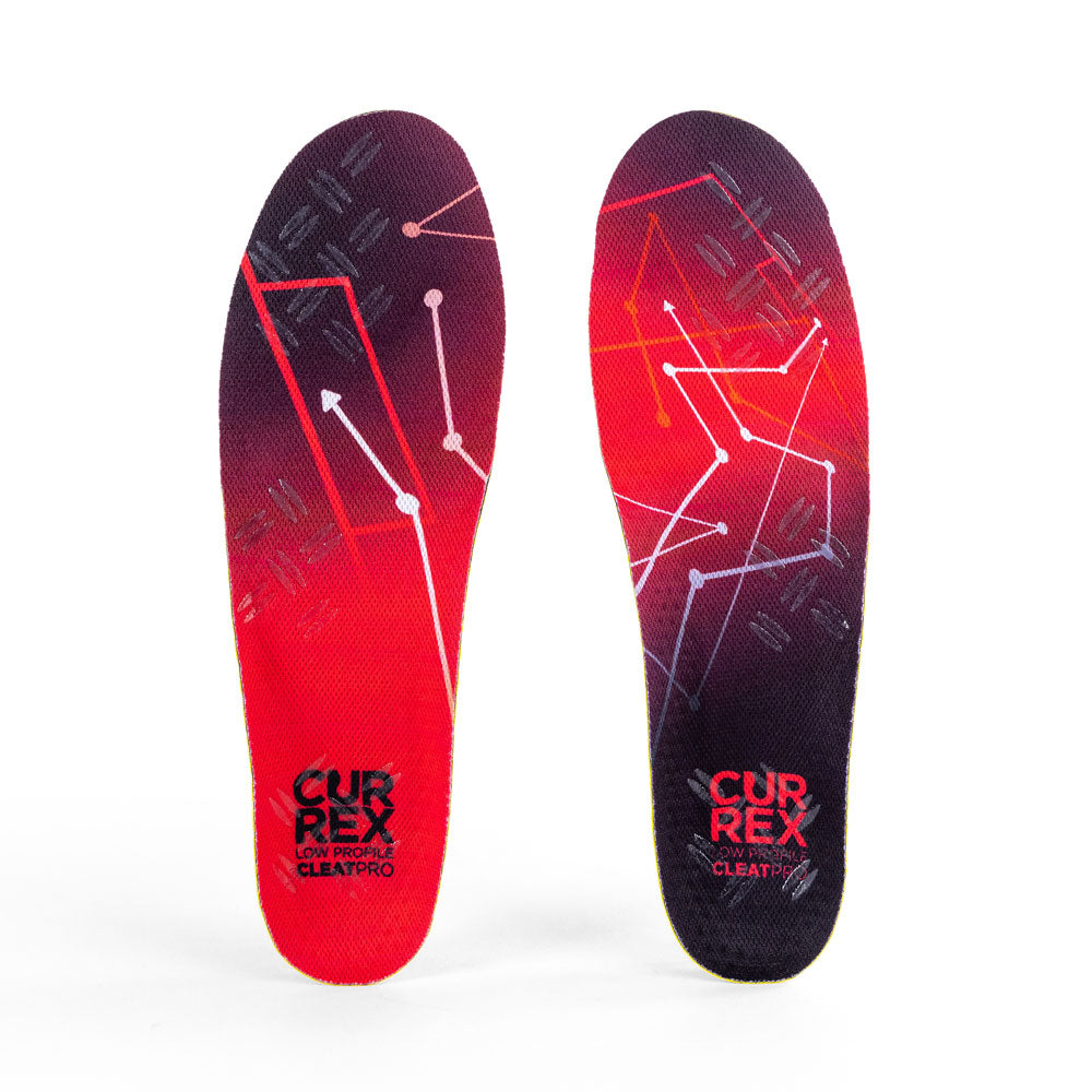Top view of red colored CLEATPRO low profile pair of insoles #1-wahle-dein-profil_low