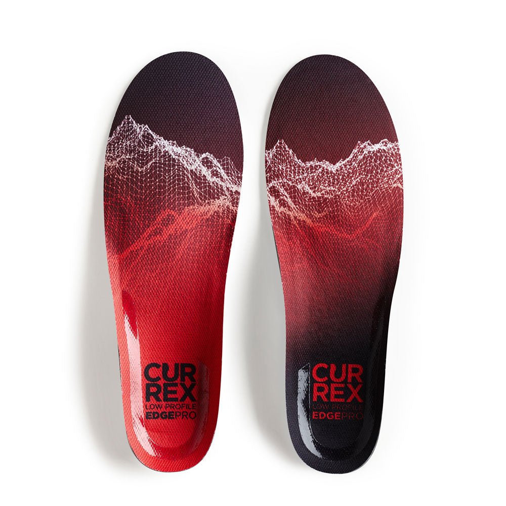 Top view of red colored EDGEPRO low profile pair of insoles #1-wahle-dein-profil_low