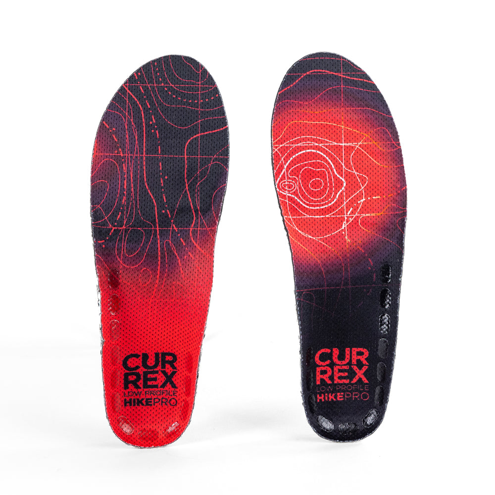 Top view of red colored HIKEPRO low profile pair of insoles #1-wahle-dein-profil_low