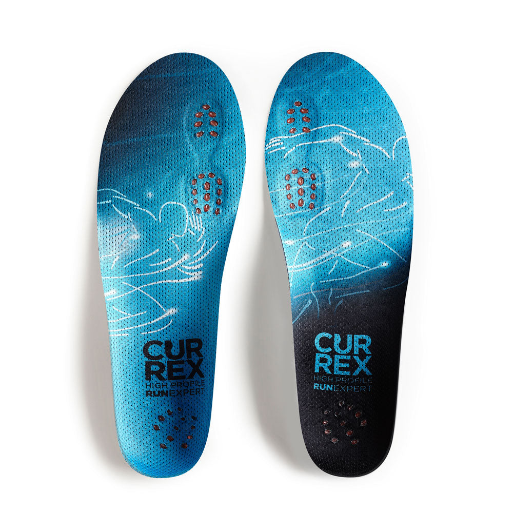 Top view of blue colored RUNEXPERT high profile pair of insoles #1-wahle-dein-profil_high