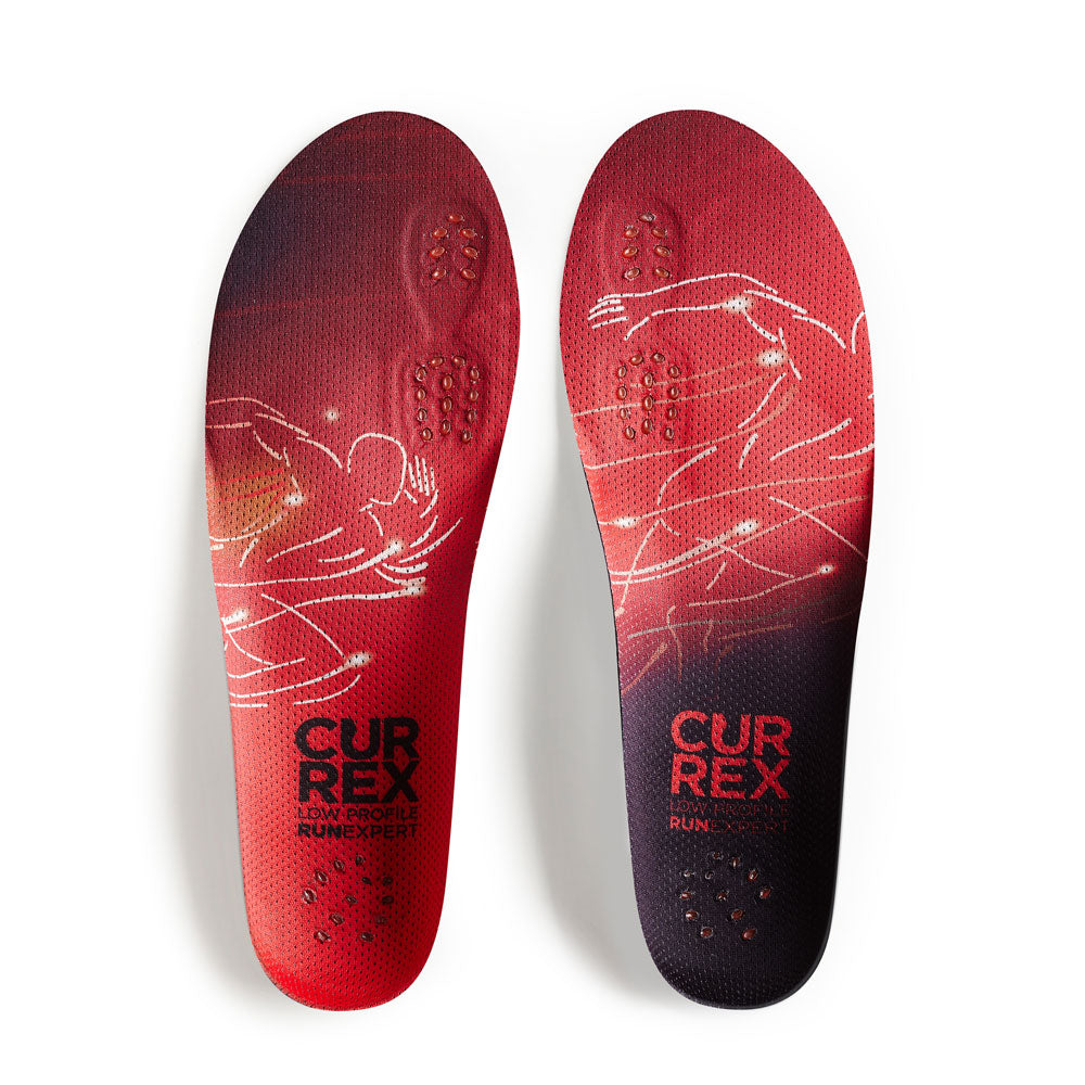 Top view of red colored RUNEXPERT low profile pair of insoles #1-wahle-dein-profil_low