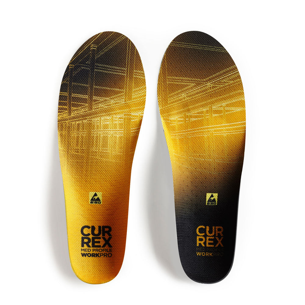 Top view of yellow colored WORK medium profile pair of insoles #1-wahle-dein-profil_med