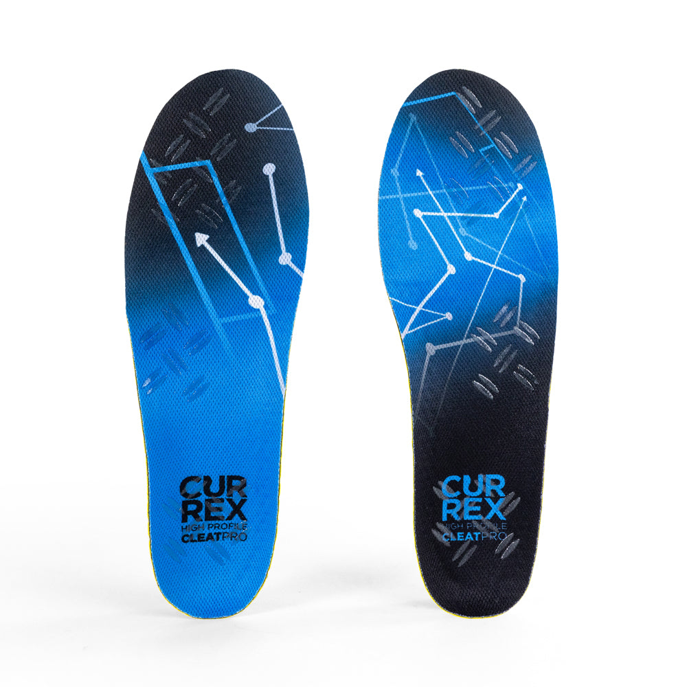 Top view of blue colored CLEATPRO high profile pair of insoles #1-wahle-dein-profil_high