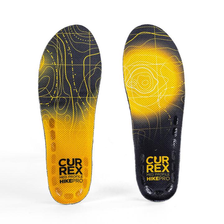Top view of yellow colored HIKEPRO medium profile pair of insoles #1-wahle-dein-profil_med