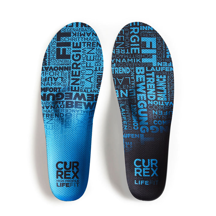Top view of blue colored LIFEFIT high profile pair of insoles #1-wahle-dein-profil_high