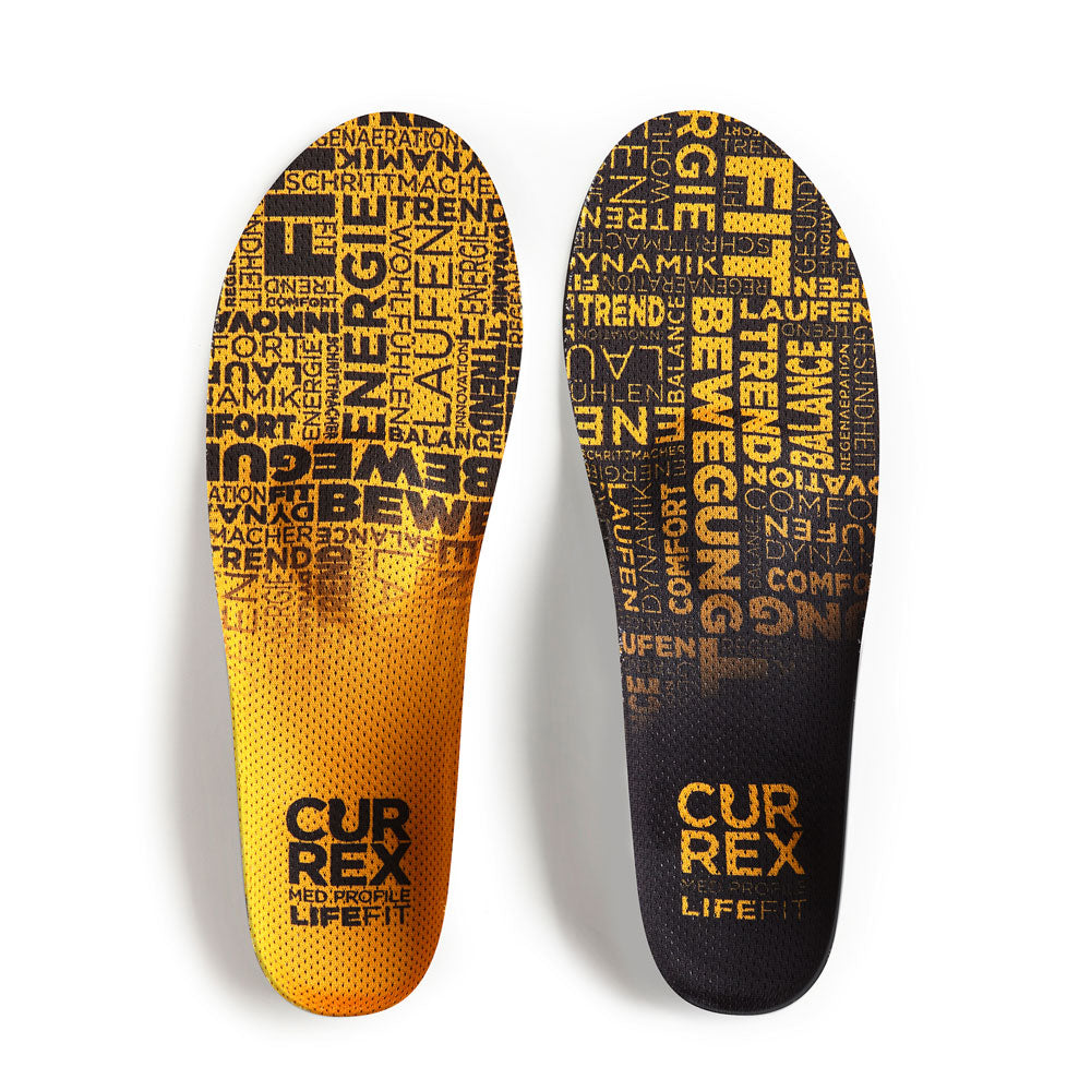 Top view of yellow colored LIFEFIT medium profile pair of insoles #1-wahle-dein-profil_med