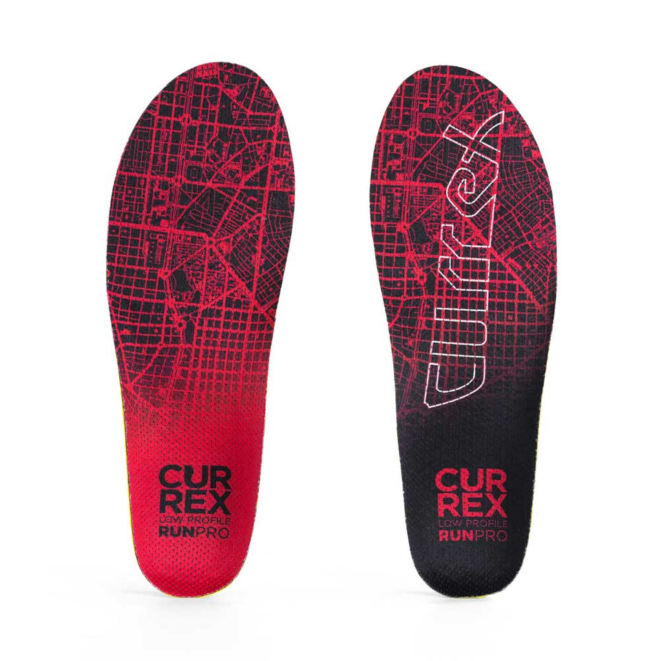 Top view of red colored RUNPRO low profile pair of insoles #1-wahle-dein-profil_low